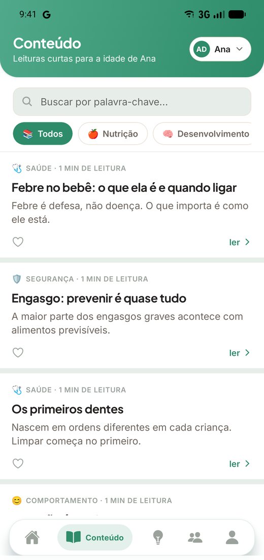 Textos por idade dentro do app