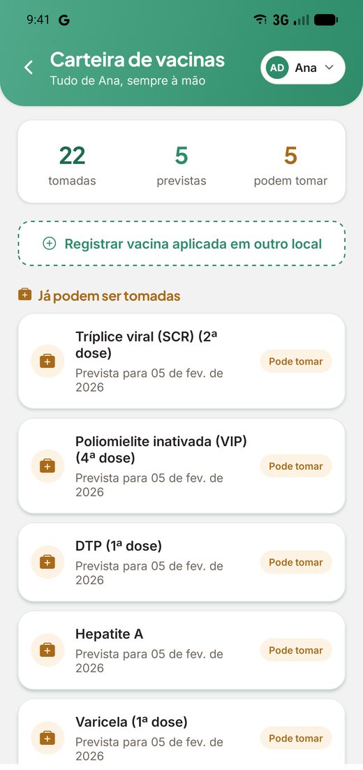 Carteira de vacinas com o calendário nacional